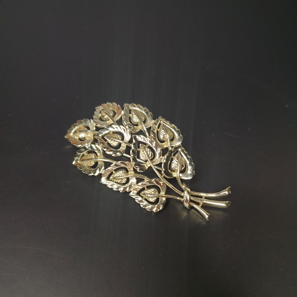 Vintage Coro Jewelcraft‎ Leaf Bouquet Brooch Champagne Tone Mid-Century 50s 60s